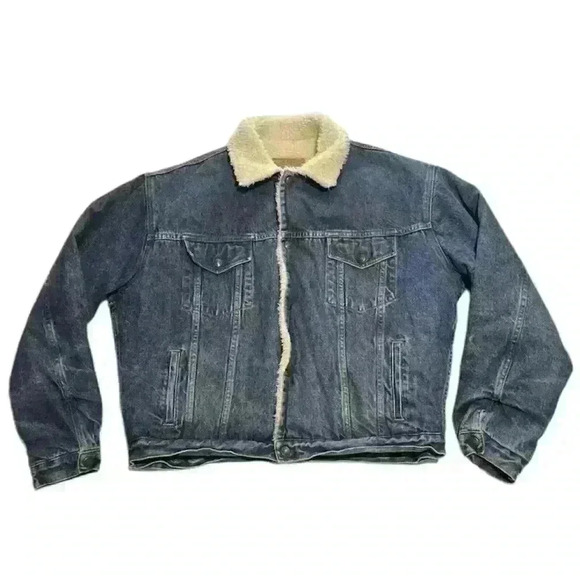 Vintage 80s GAP Sherpa Denim Trucker Jean Jacket Mens Size L - Picture 1 of 9